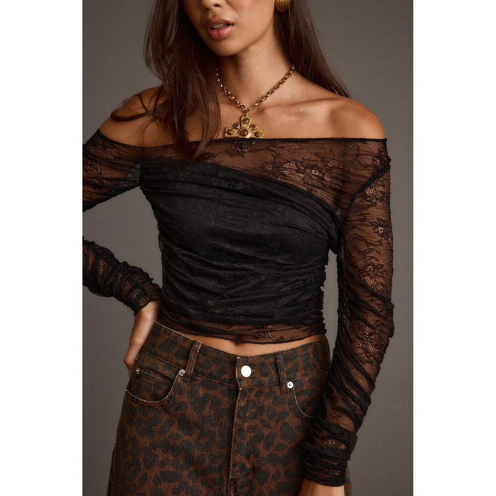 12th Tribe Ramona Black Lace Off The Shoulder Top Size SS